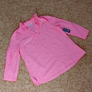 Crown & Ivy 100% Tencel Pink Ruffled Collar Long Sleeve Blouse